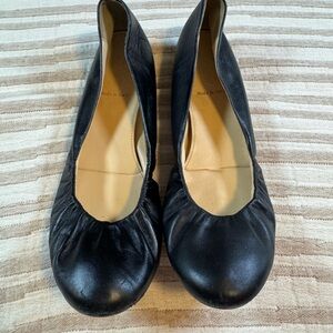J.CREW Cece Black Leather Ballet Ballerina Flats sz 8 *Has Flaw*